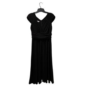 Evan Picone V-Neck Cap Sleeve Ruched Waist Knee Length Dress, Black, Size 8